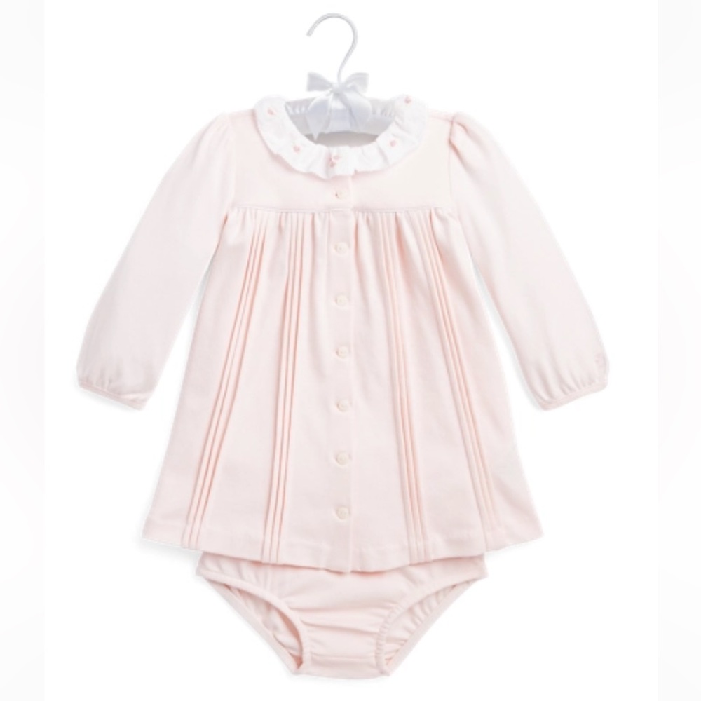 🩷RL NWT🩷 24m PRECIOUS Pale Pink Pintuck Cotton Interlock Dress & Bloomer.